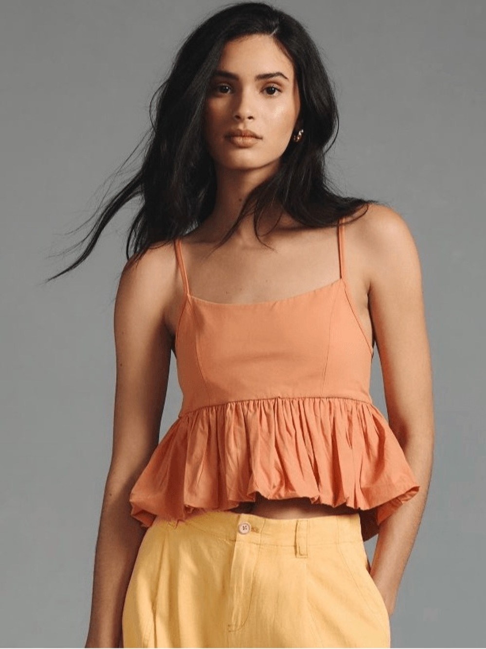 Maeve Anthropologie Peach Bubble Hem Peplum Tank Top Large